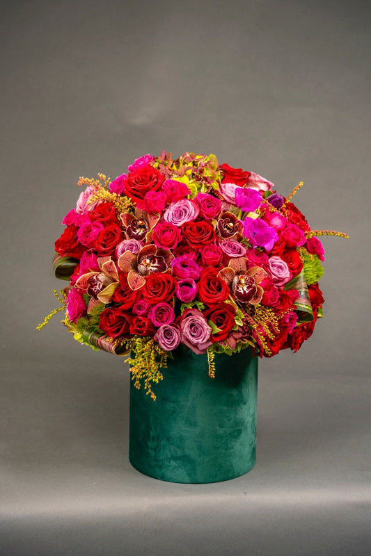 Purple and burgundy in emerald box
