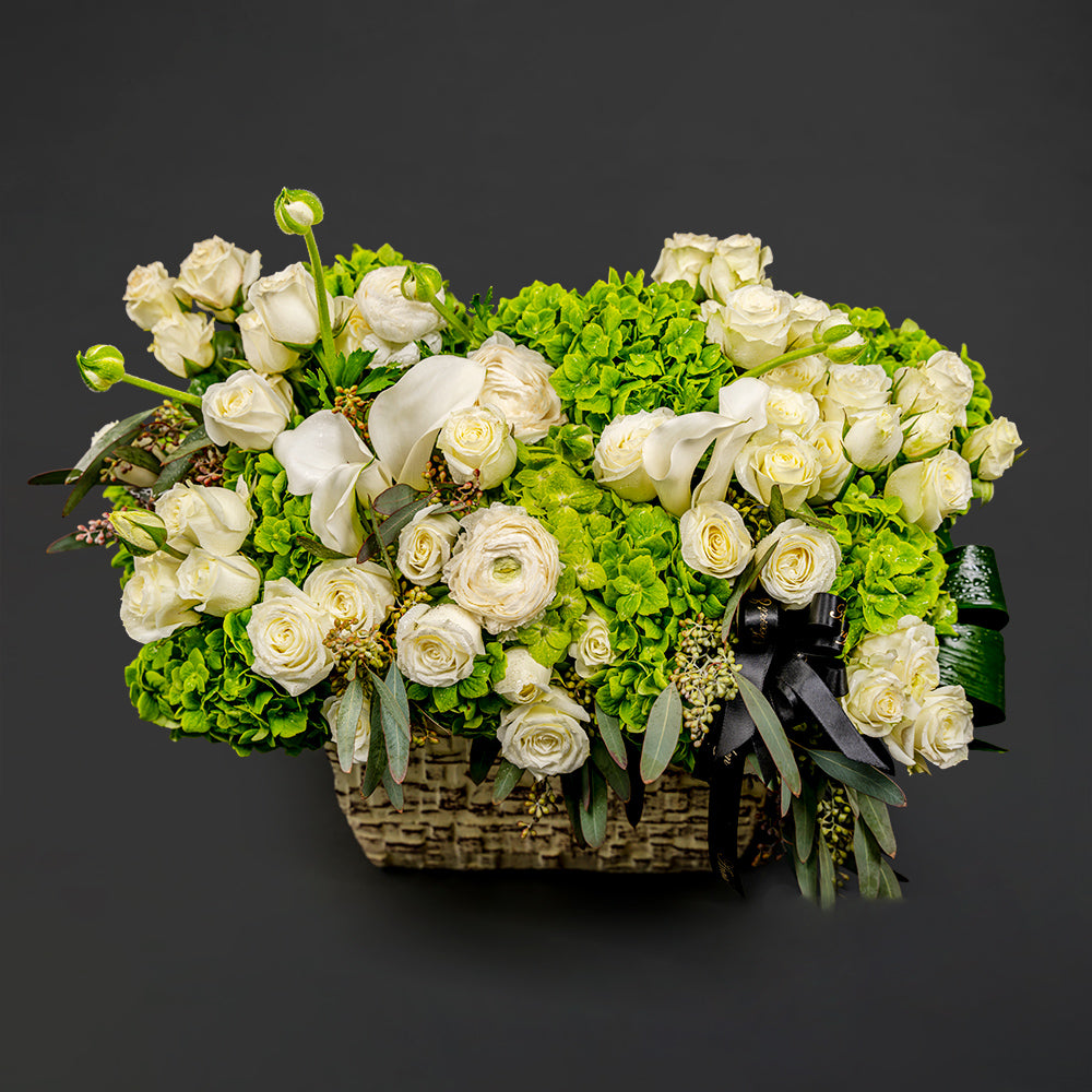 White roses and green hydrangea