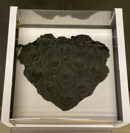 Preserved Black Roses in Silver Box