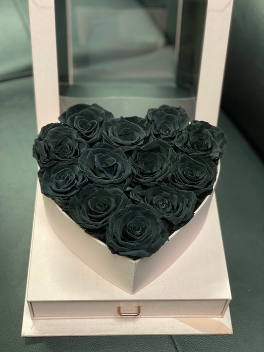 Preserved Black Roses in Pink Box